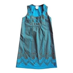 Anna Sui for Anthropologie Blue & Brown Chevron Print‎ Shift Dress Size 2